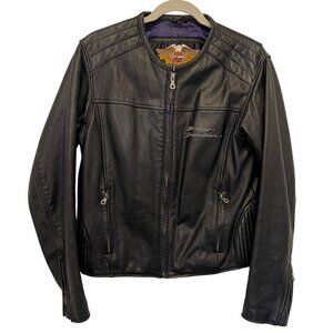 Harley-Davidson Womens Black Leather Jacket Genuine Leather Embroidered Logo XS